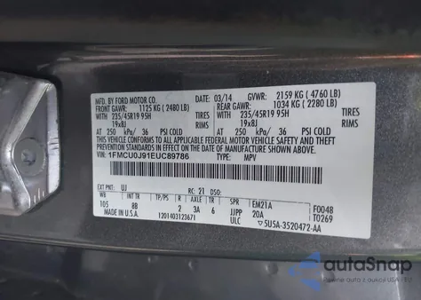 2014 Ford Escape Titanium z USA, uszkodzony, nr VIN 1FMCU0J91EUC89786